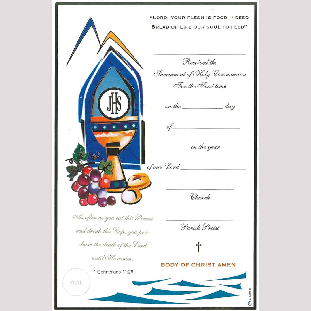 First Communion Certificate #3 (Pk 10) Church Stores