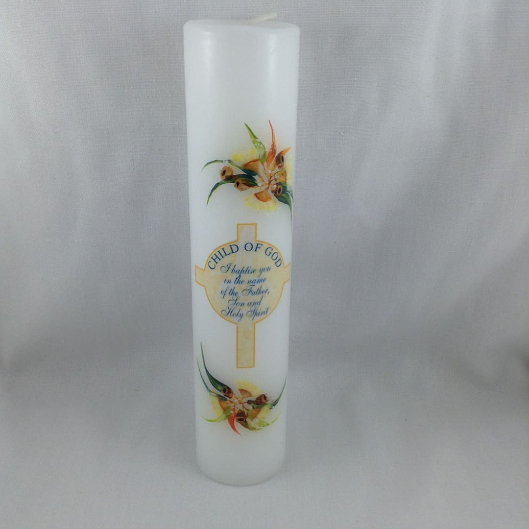Generic Baptism Candle Australian Wildflower Yellow Church Stores