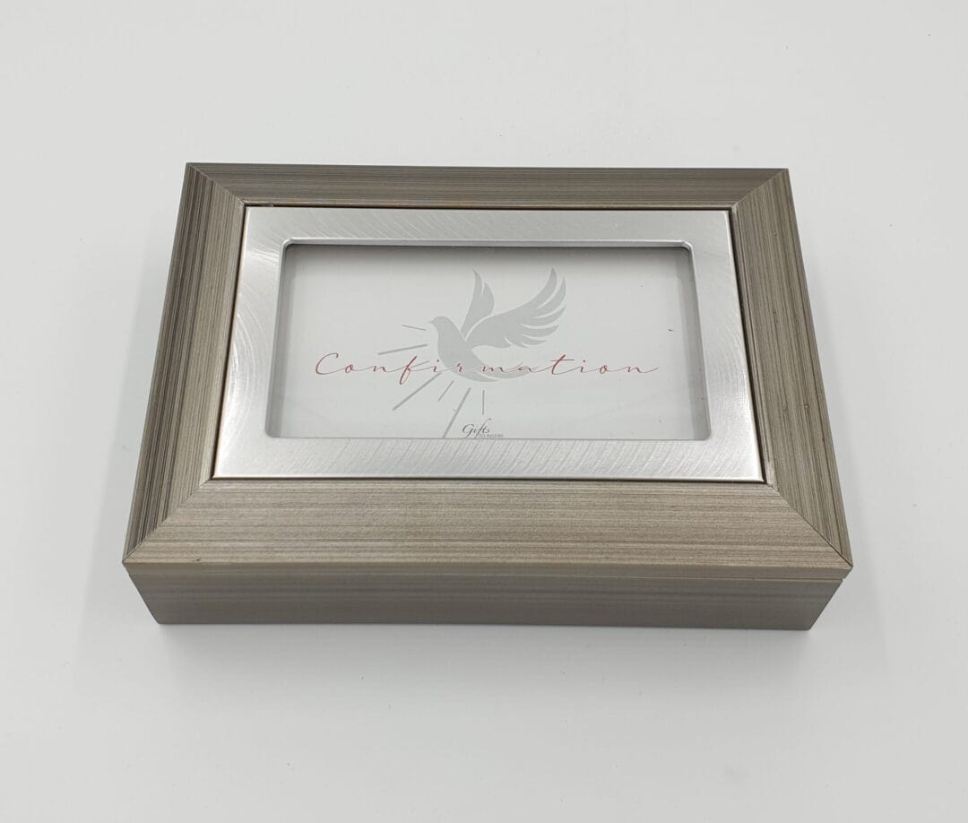 Confirmation Keepsake box. Grey/Taupe with faux wood grain finish ...