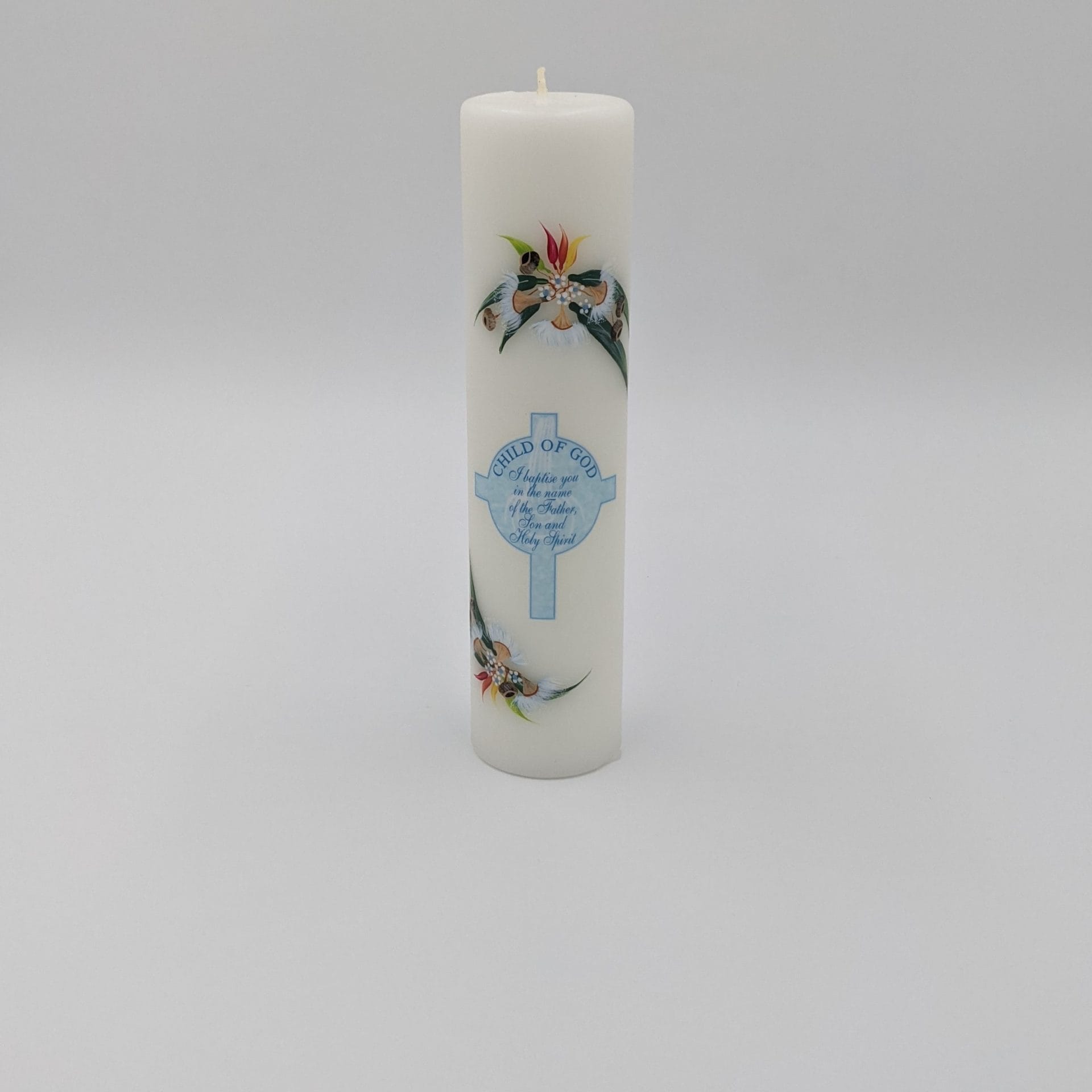 Generic Baptism CandleAUSTRALIAN WILDFLOWERBLUE Church Stores