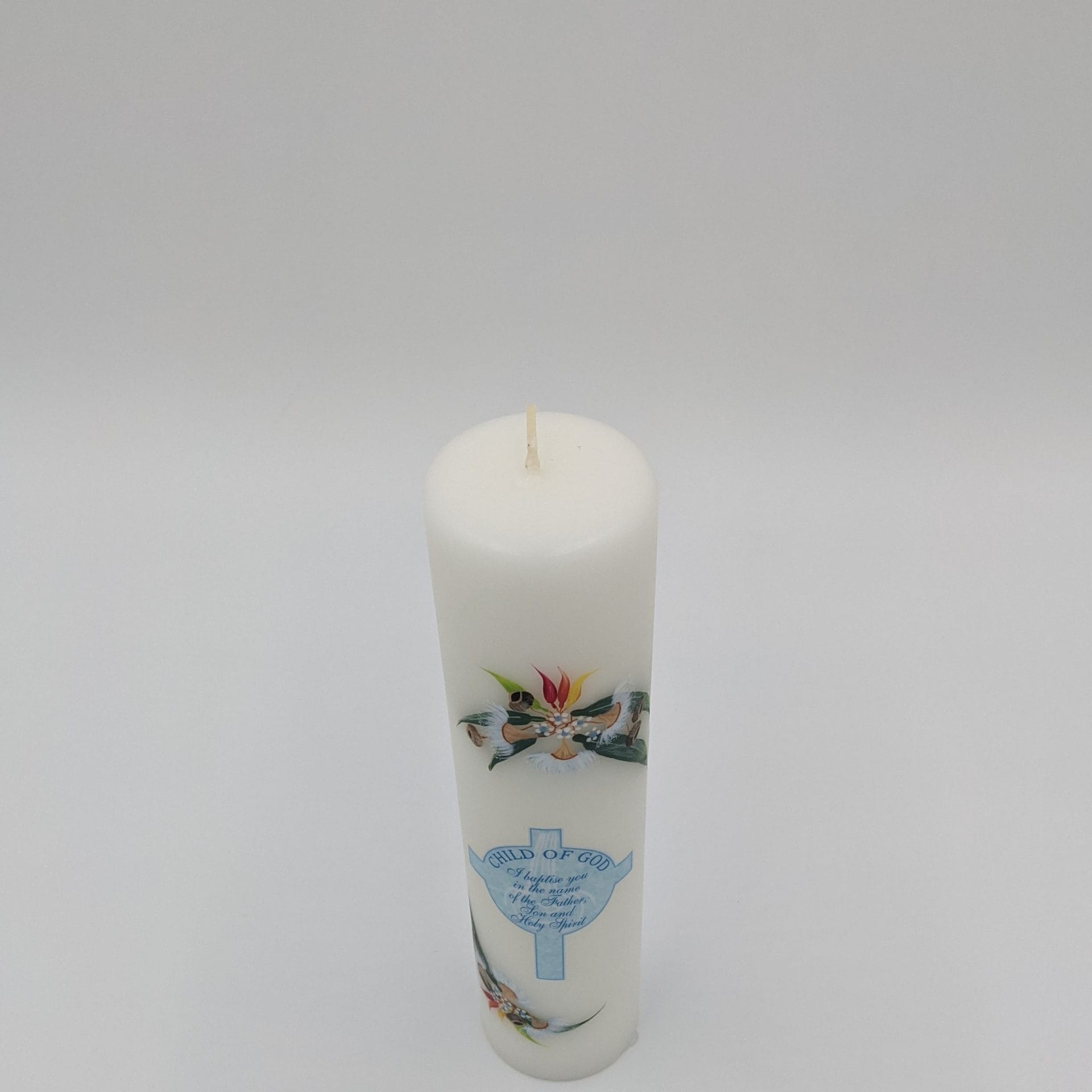 Generic Baptism CandleAUSTRALIAN WILDFLOWERBLUE Church Stores