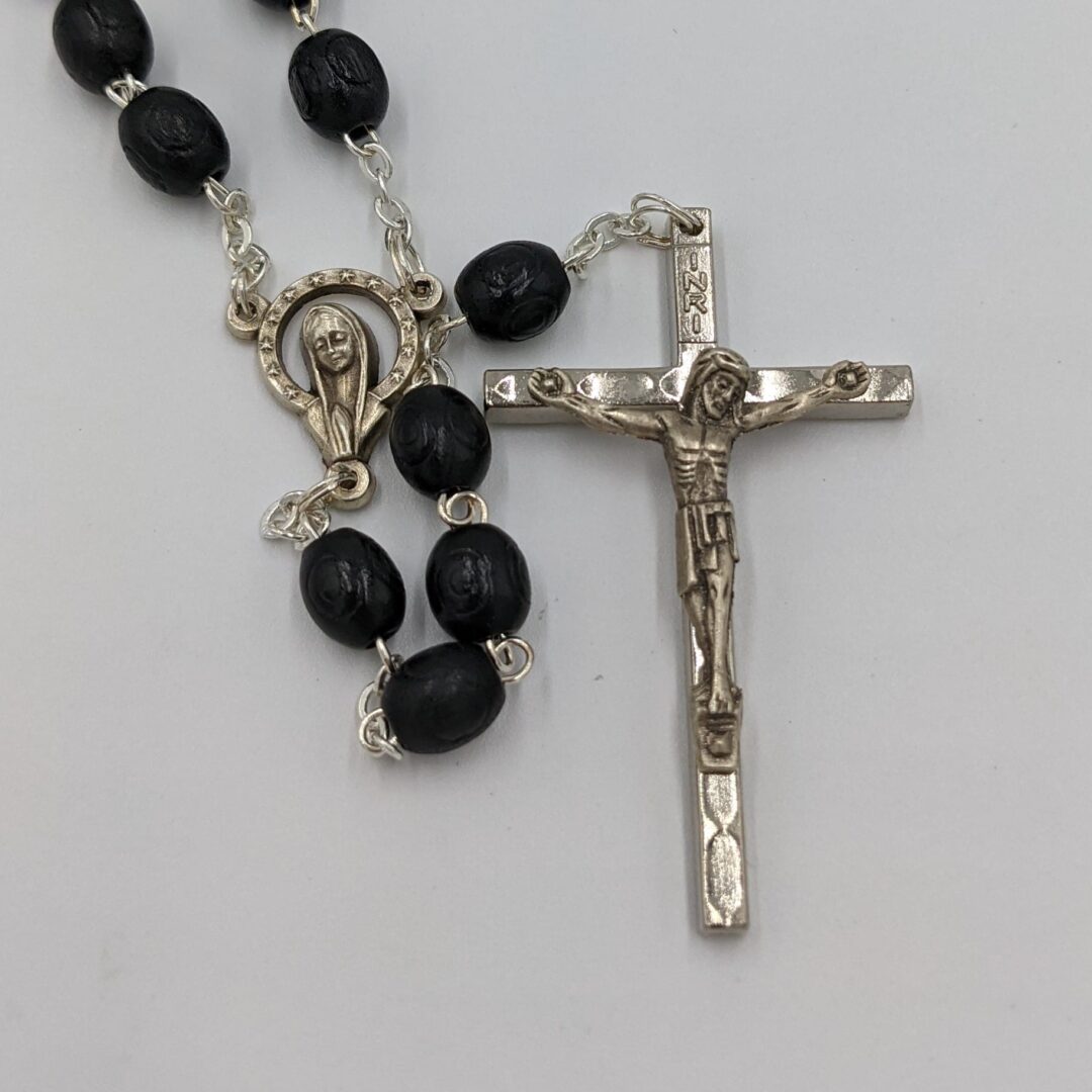 ROSARY BEADS - BLACK WOODEN DOUBLE WIRED | Church Stores