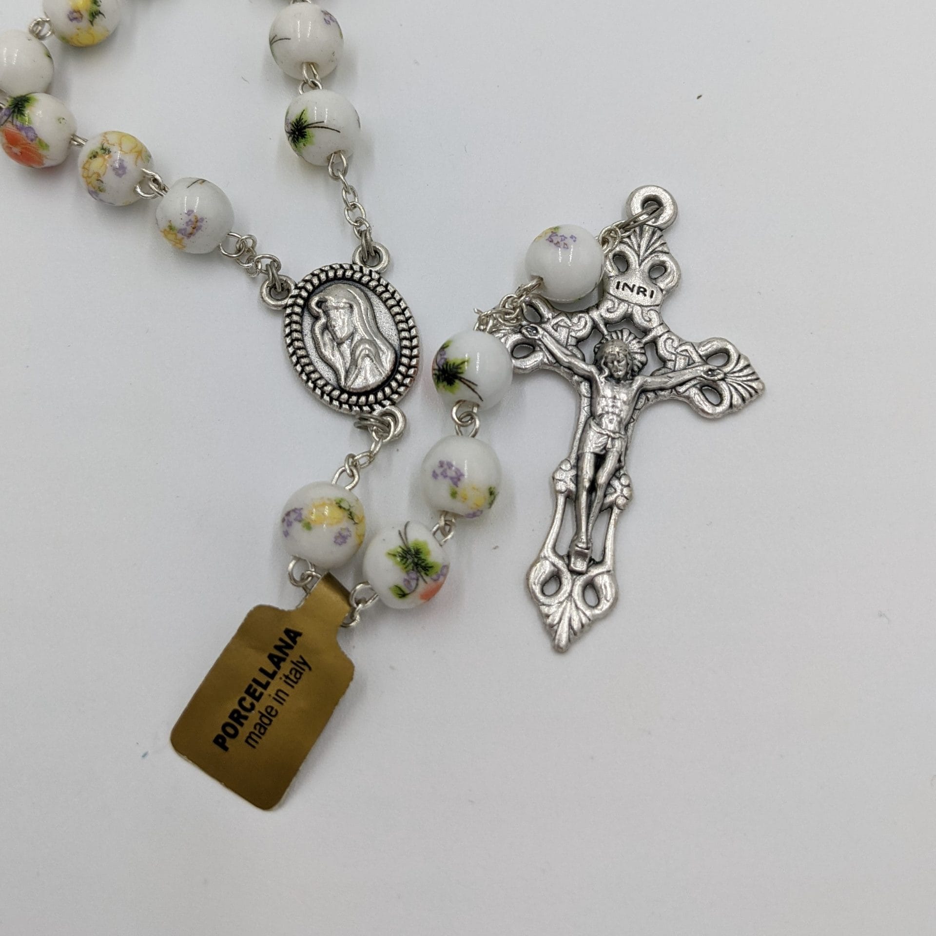 Rosary beads - Porcelain White with Flowers | Church Stores