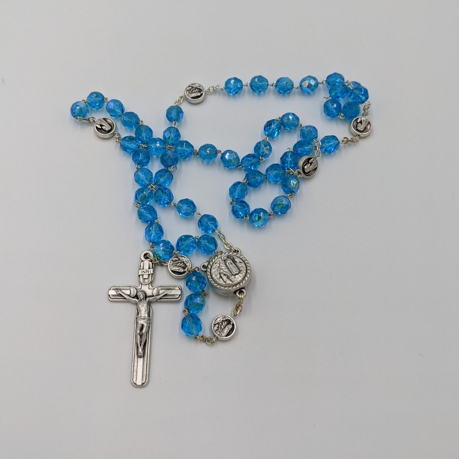 Rosary Beads, Blue Crystal with Lourdes water | Church Stores