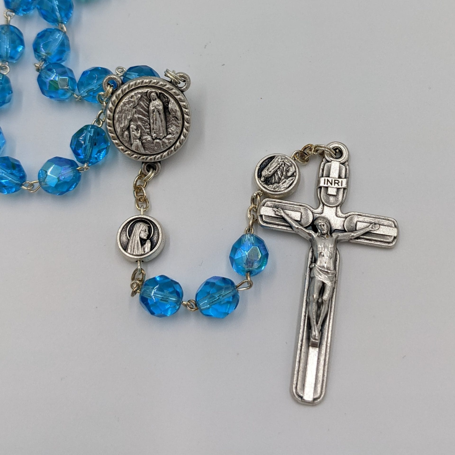 Rosary Beads, Blue Crystal with Lourdes water | Church Stores