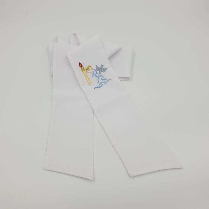 Baptism Stole Candle, shell and dove. Cotton look. Church Stores