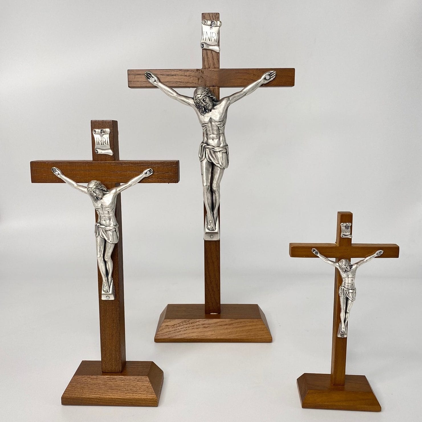 Standing Crucifix Italian Walnut with Silver Corpus Church Stores